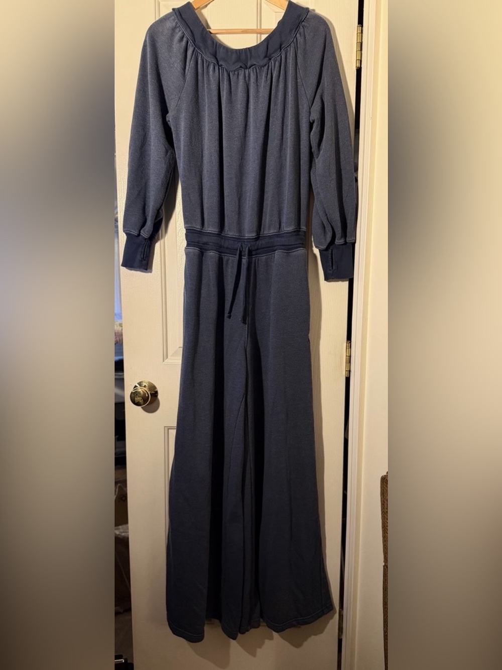 Free People Movement Navy Wide-Leg Long-Sleeve Jumpsuit